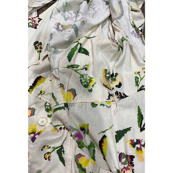 Tanya Taylor Inez Cream Multicolor Floral Print Linen Rayon Pockets Midi Dress 8 - Picture 12 of 16